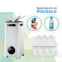 Cargar imagen en el visor de la galería, Pulverizador ultrasónico de desinfección de aire 13L / 15L, Incluye 15 Lt de líquido sanitizador y 10 cubrebocas de dos capas + Gel Nanoxen 500 ml